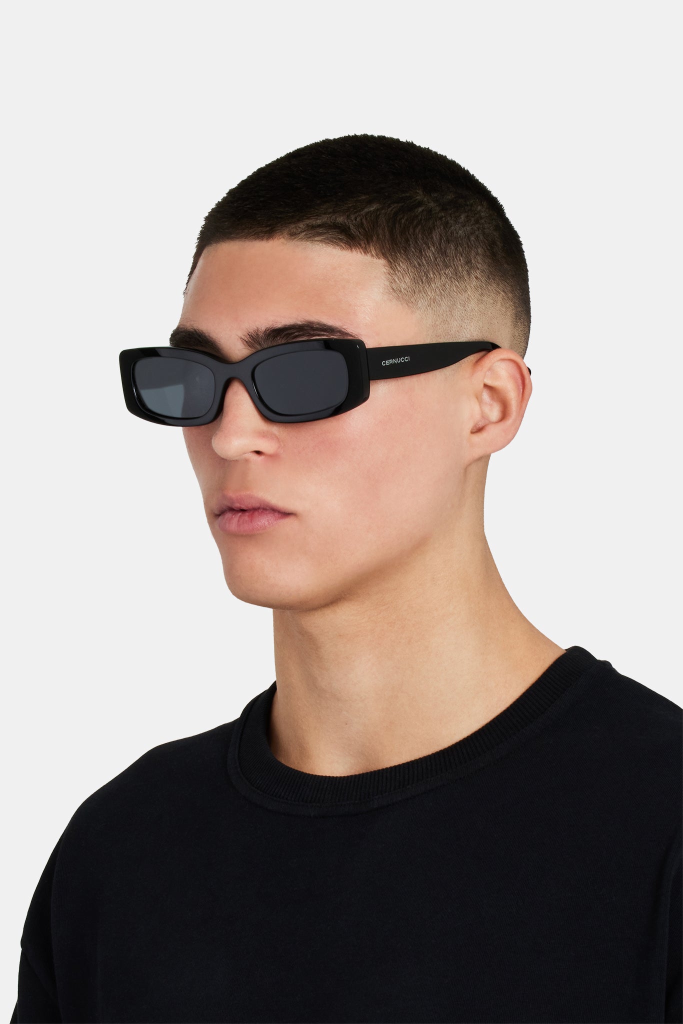 Sonnenbrille mit schmalem, quadratischem Rahmen aus Acetat - Schwarz